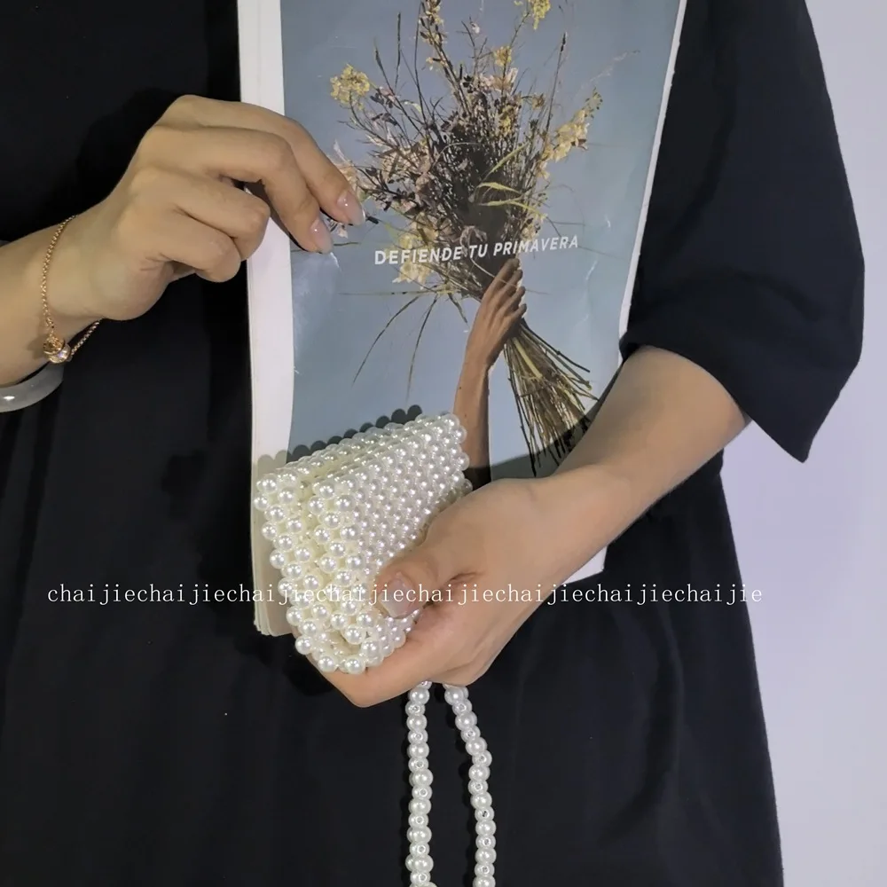 Ins لطيف الأميرة الصغيرة أنيقة اللؤلؤ حقيبة اليد المنسوجة مطرز حقائب نسائية مأدبة محفظة محمولة ألوان قابلة للتخصيص بالجملة #3