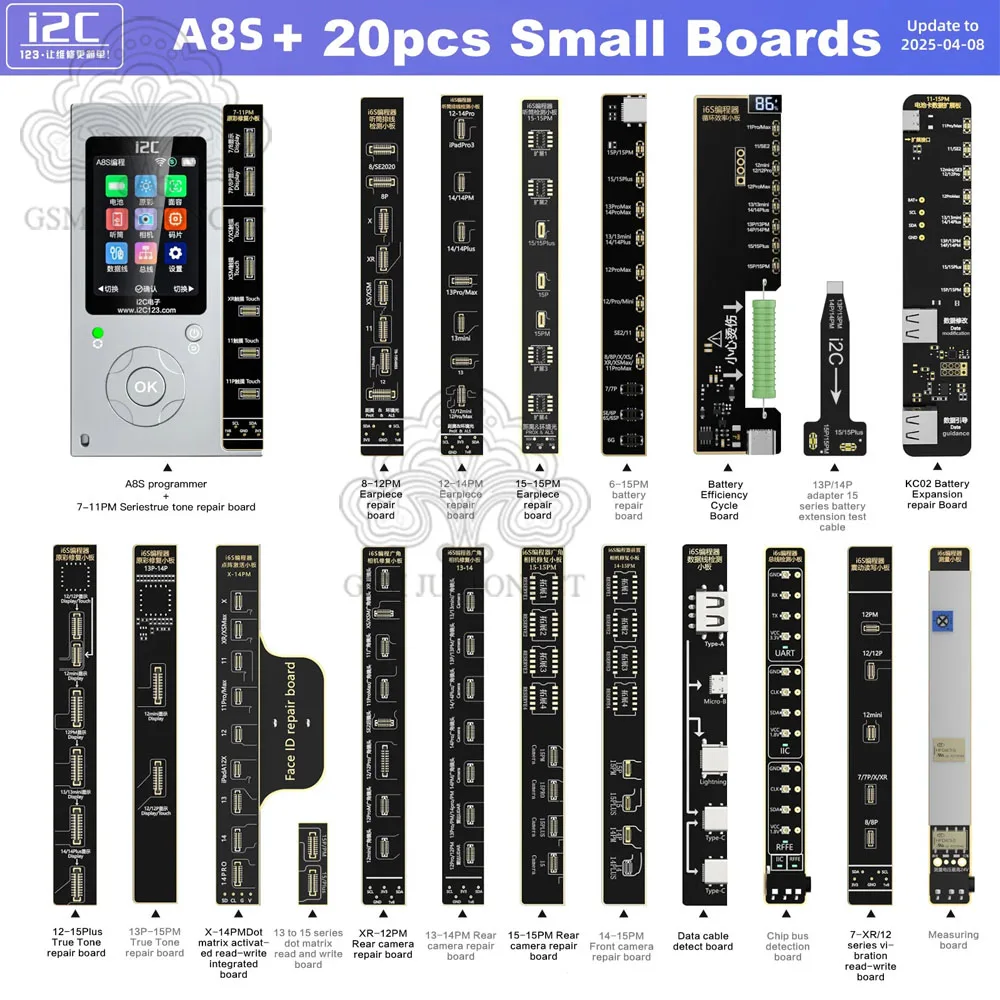 I2C A8S Intelligent Programmer For iPhone 6-15 Pro Max Battery Original Color True Tone Function Fingerprint Dot Matrix Repair