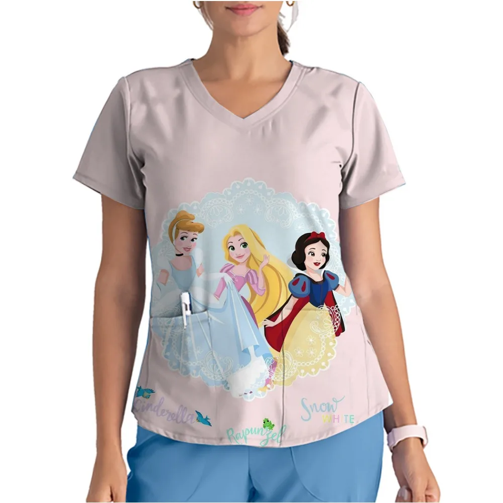 

Новый принцесса Диснея с цветочным узором и v-образным вырезом, повседневный комбинезон для ухода за медсестрой, комбинезон для стоматолога, одежда для зоомагазина