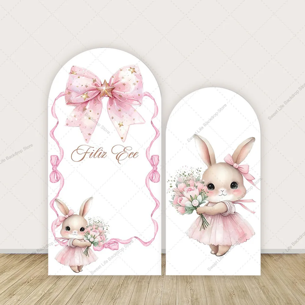

Пользовательский милый кролик арка фон крышка розовый бант букет вечерние дети украшение на день рождения фото арка крышка фон