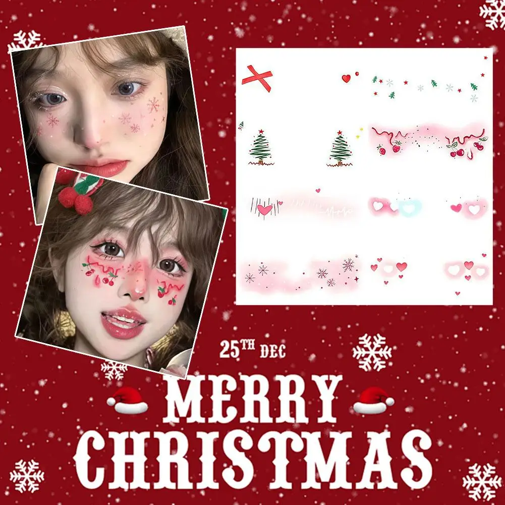 Christmas Makeup Face Stickers Disposable Tattoo Sticker Cute Xmas Tree Love Sweet Waterproof Korean Makeup Decorative Stickers