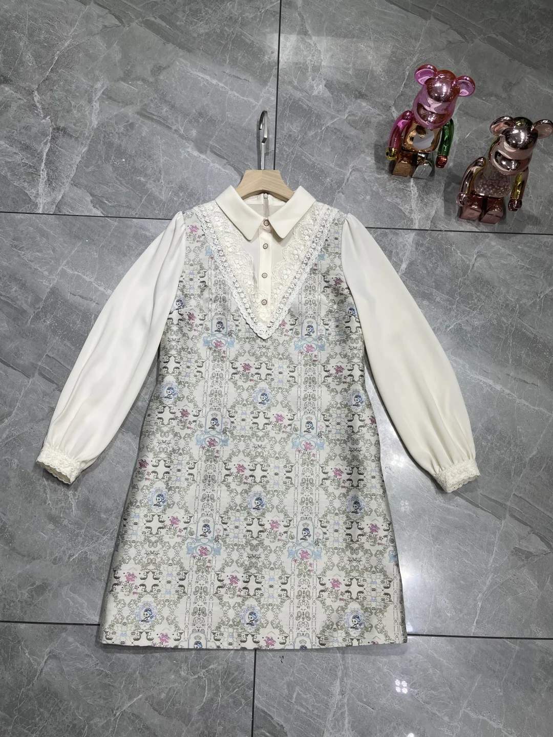 ZJYT Herfst Nieuwe Vrouwen Lange Mouw Bloemen Jacquard Jurk Vintage Turn Down Kraag Casual Knielengte Jurk Vestidos Vrouwelijke 2025