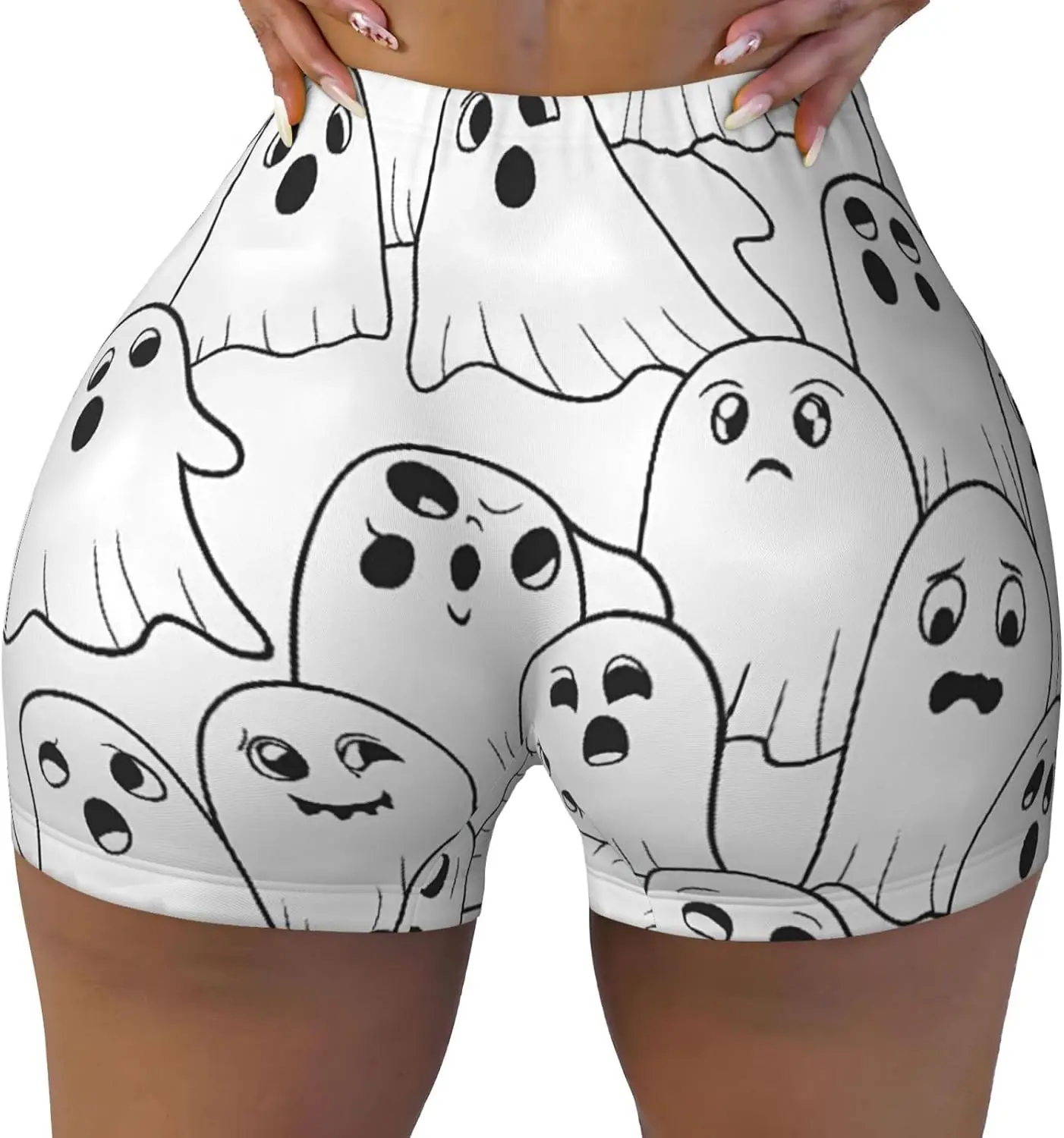 Halloween Ghost Purple Black Skulls Women's Workout Shorts | Sport Elasticity Breathable High Waisted