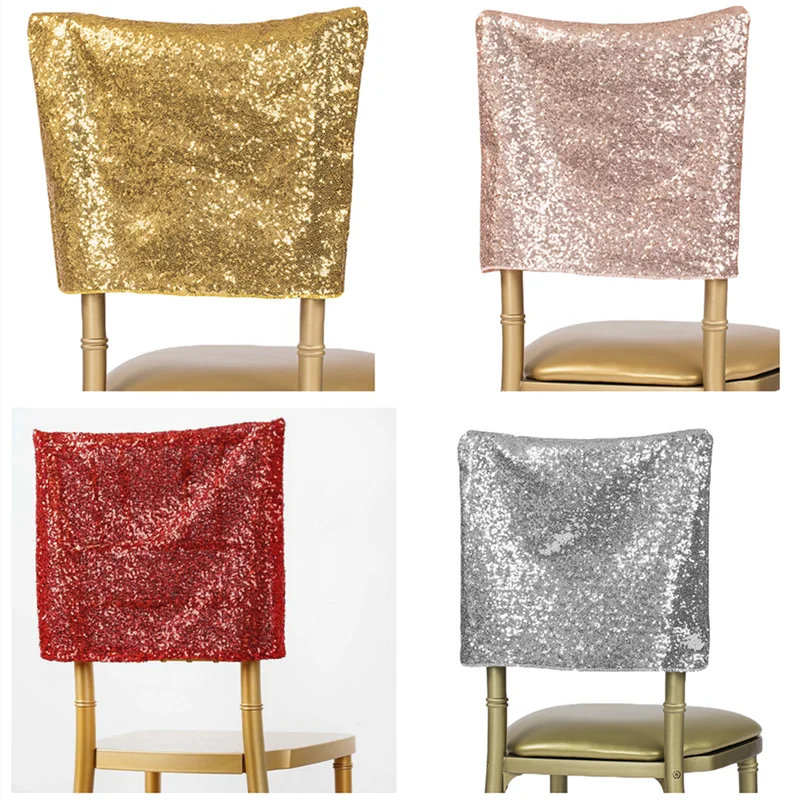 100PCS/LOT Decoration Outdoor Party Hotel Wedding Chair Covers Sequin Chair Cap Silver Red Pink Gold Chair Sashes Wholesale