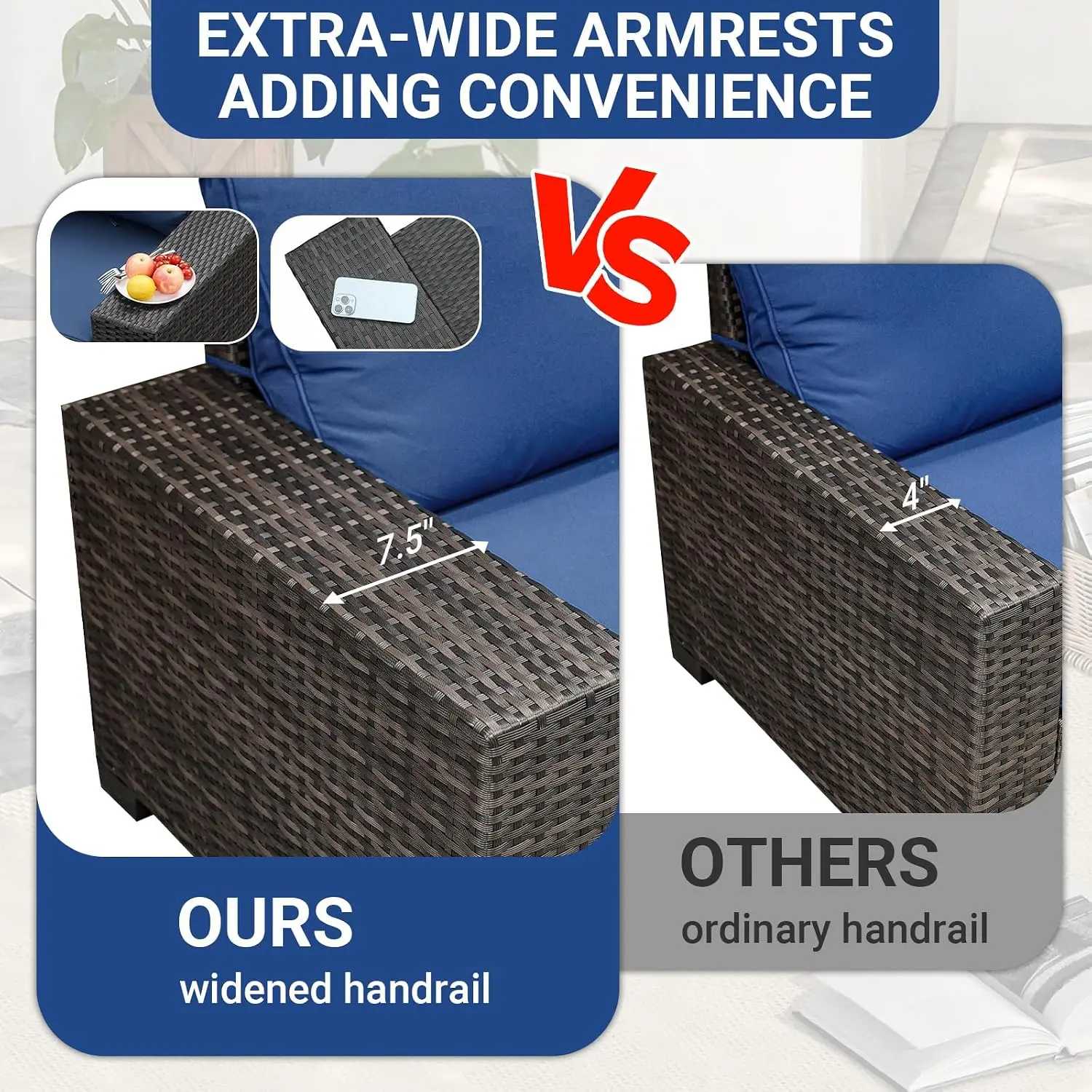 6-Piece Wicker Sectional Sofa Set with Cushions Glass Table & Armrests All-Weather Rattan Patio Furniture, Customized