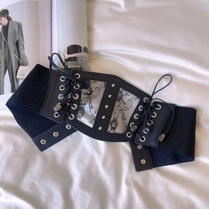 السيدات الرجعية دبوس مشبك مطاطا الدانتيل مشد أحزمة Cummerbunds القوطي فاسق فستان مشد حزام للنساء على قميص فستان حزام كورس