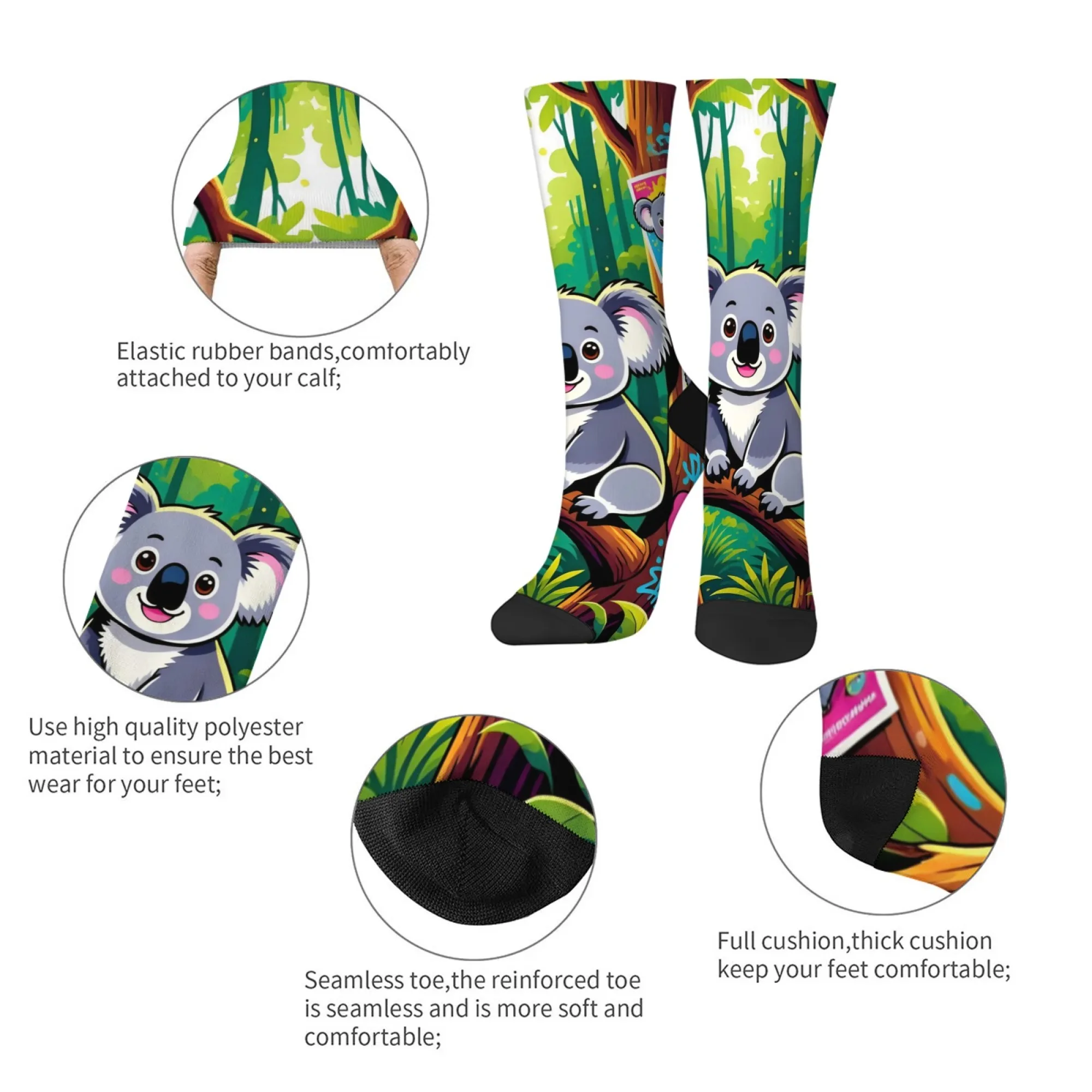 Мужские носки Harajuku в стиле ретро с мультяшным принтом коалы — новый уличный стиль, естественный стиль, повседневные носки, удобные и дышащие
