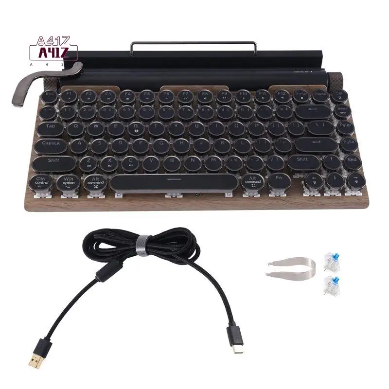 A41Z-Typewriter Keyboard Wireless Bluetooth Keyboard USB Mechanical Punk Keycaps Retro For Desktop PC/Laptop