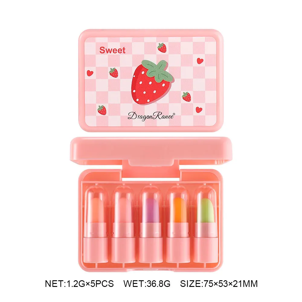 5pcs/set temperature change mini lipstick set fruit flavor is not easy to stick cup color change lipstick