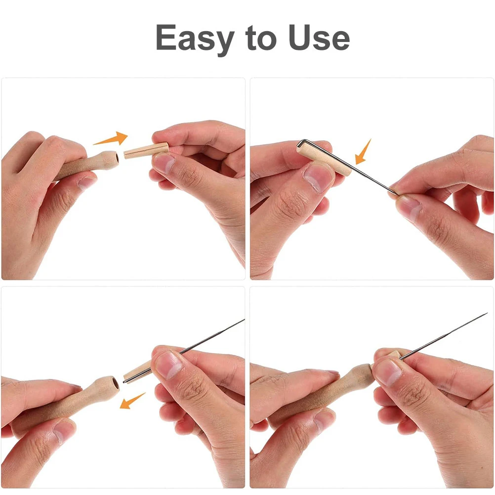 

6pcs Khaki Wood Work Needle Handle Handheld Felting Needles Supplies Wooden Tools Multi Function Parts For DIY Crafts