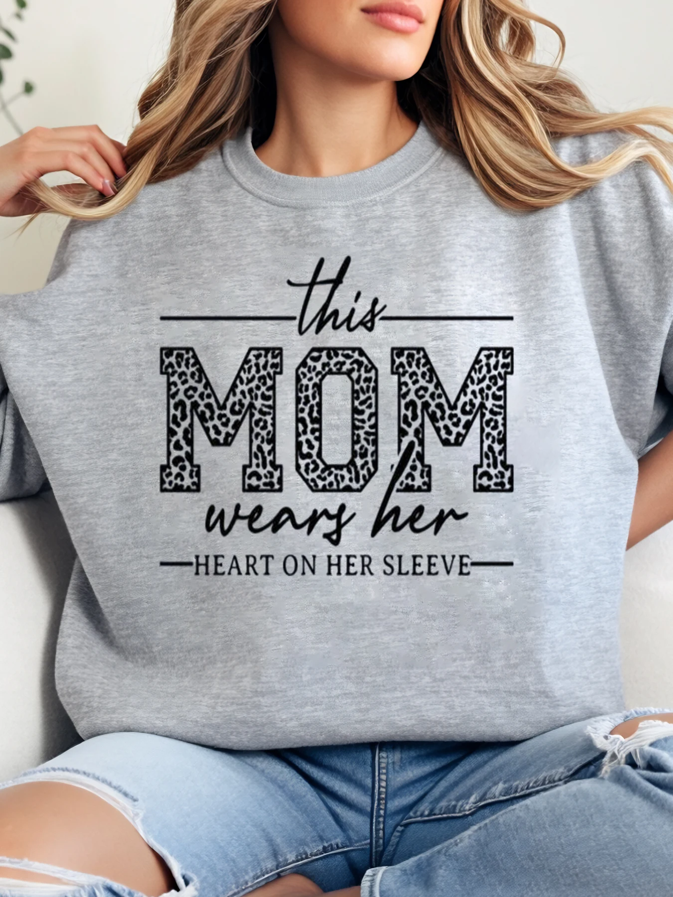 

Толстовка с рисунком с леопардовым принтом «Эе сердце на ее» и «Эе», «День матери», большие размеры