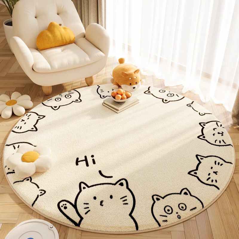 VIKAMA Cute Cartoon Living Room Round Flannel Carpet, Bedroom Bedside Anti-Slip And Cooling Rug, Home Decoration