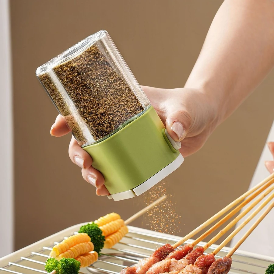 Dual-purpose quantitative salt tank kitchen press seasoning bottle moisture-proof salt-spreading square double-mouth bottle