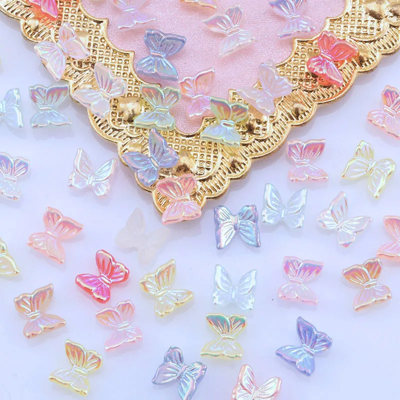 50pcs Aurora Smart Color Butterfly Nail Art Charm 3D Resin Holographic Fashion Magic Butterfly Nail Decoration Kawaii Nail Parts