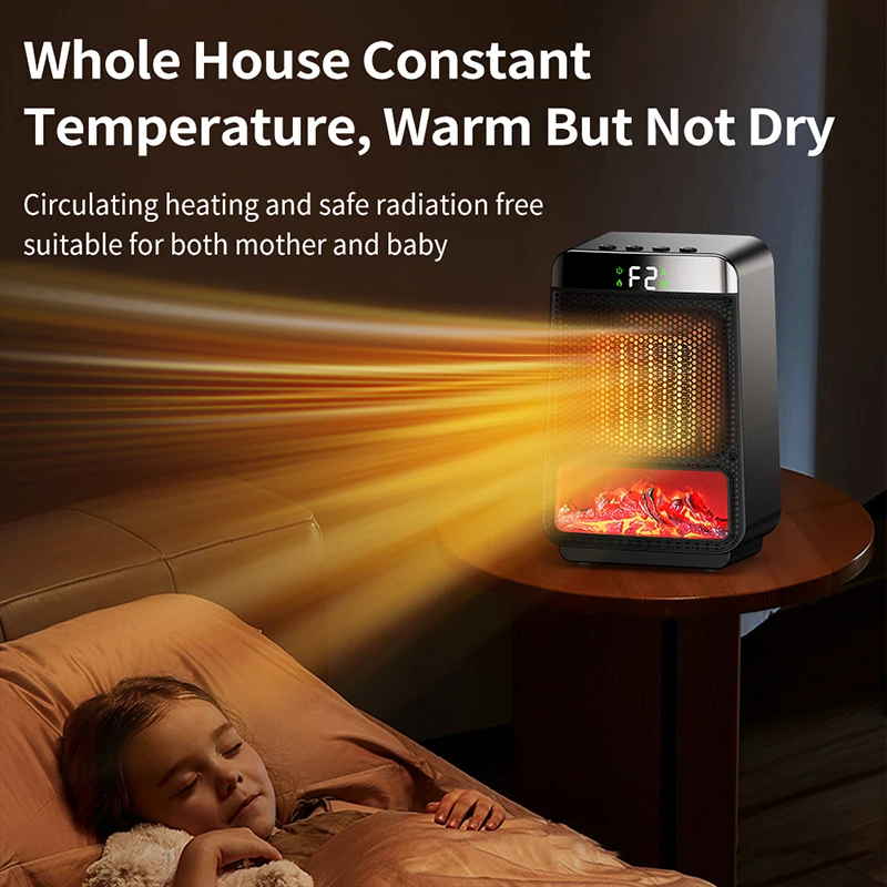 Realistic 3D Flame Electric Fireplace Space Heater PTC Quick Heat Silent Energy Saving Timer for Home Office Decorative