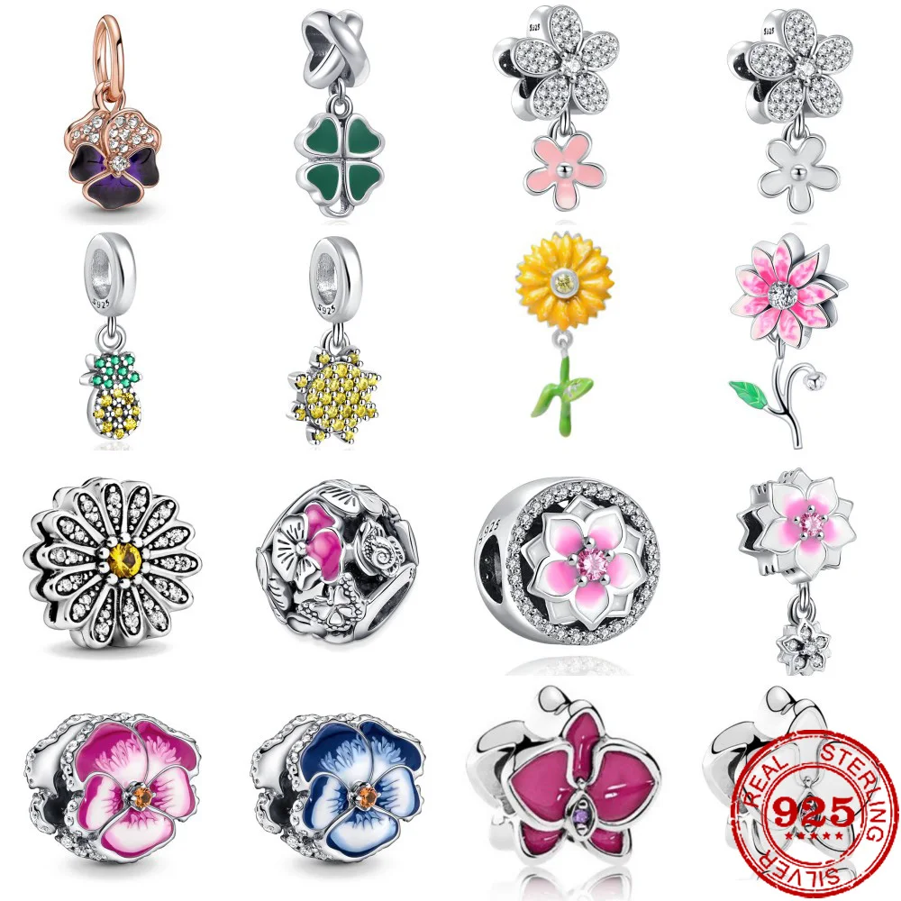 

New 925 Sterling Silver Four-leaf clover flower Pendant Charm Bead fit Original Pandora Bracelet Trinket DIY Women Jewelry