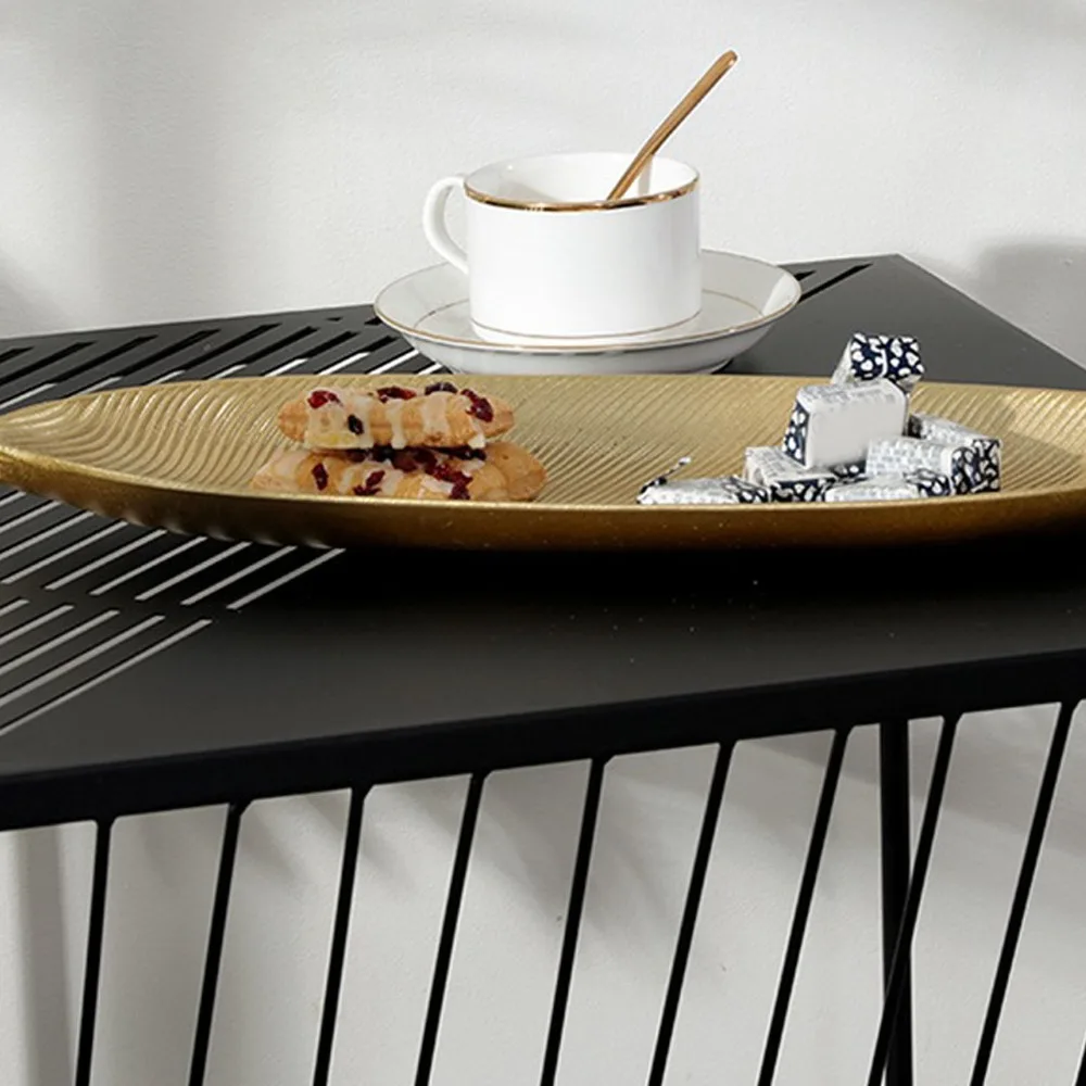 Wood Fruit Serving Plate Gold Leaf Smooth Serving Tray Metal Gold Accent Unique Artistic Outline Decorative Platter Dining Table