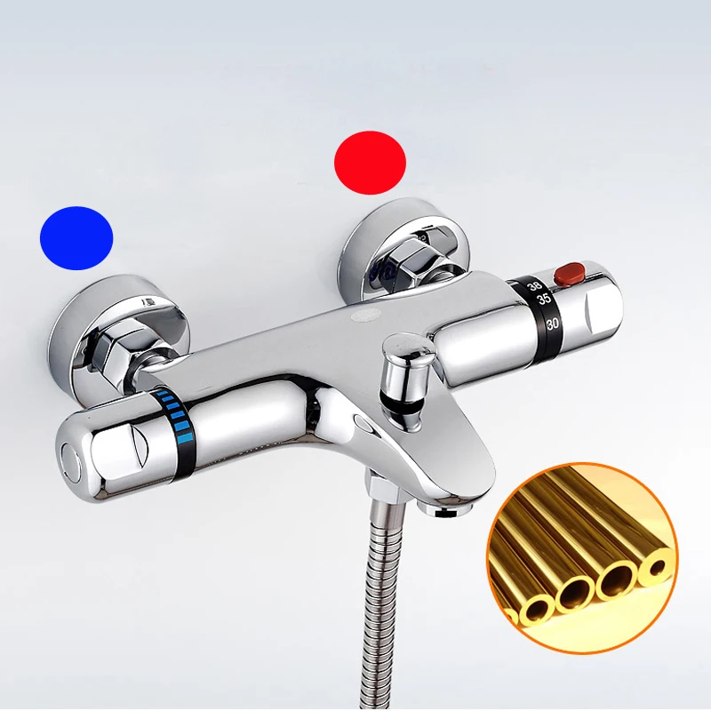 Reversed Inlets Thermostatic Bath Shower Faucet Wall Bathtub Mixer Thermostatic Shower Faucet with Right for Hot Water