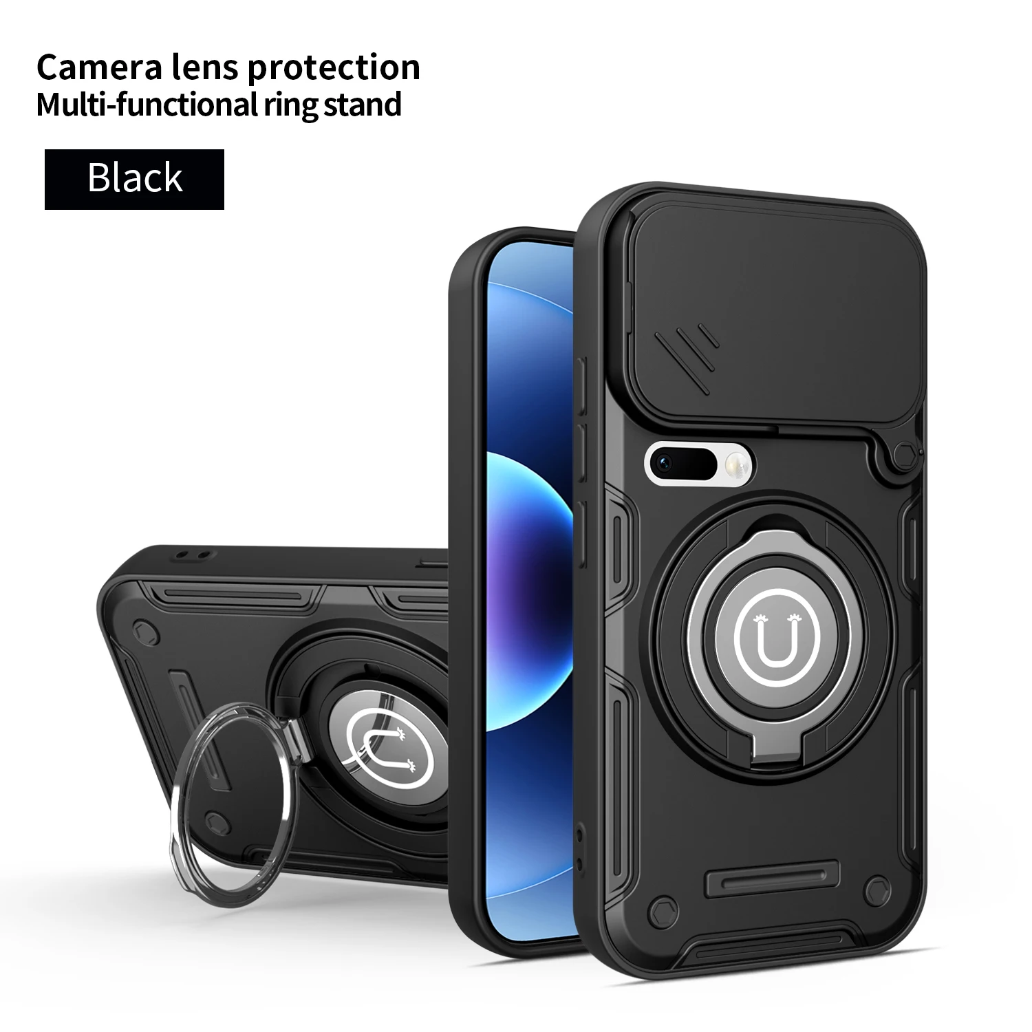 Shockproof Phone Case For Xiaomi 17 15T Pro Max 360 Rotatable Ring Kickstand Built-in Magnetic Plate Slide Camera Protect Cover - view 6
