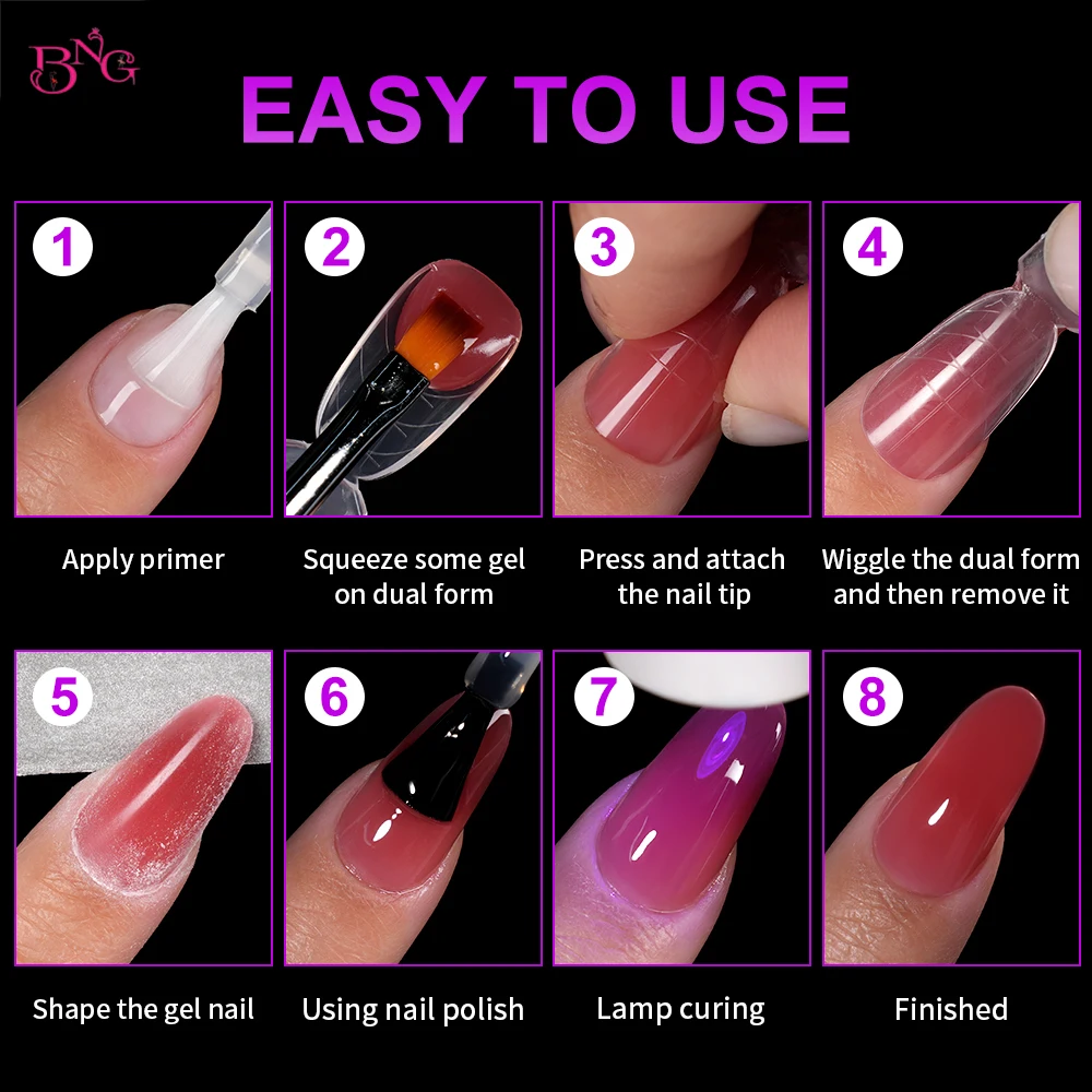 BNG 양면 듀얼 폼 세트 폴리 네일 젤 아몬드 관 아크릴 네일 폼 DIY 매니큐어 용 네일 확장 몰드 키트