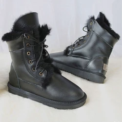 G&Zaco Genuine Sheepskin Leather Snow Boots Women Wool Boots Waterproof Natural Sheep Fur Winter Female Flat Shoes