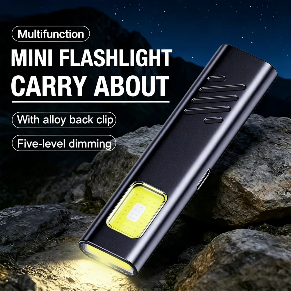 Mini LED COB Flashlight USB Rechargeable Torch Outdoor Waterproof Lamp with Pen Clip/Magnet Fishing Emergency Working Lantern