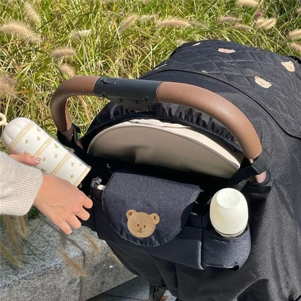 Cute Cartoon Stroller Organizer Bag Bear Cloth Stroller Hanging Bag Large Capacity Mommy Bag Baby Stroller Bag Outdoor