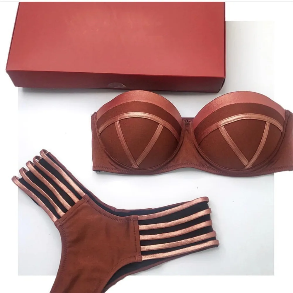 Sexy Gold Stamped Patchwork Bikini Set Women's Two Piece Swimsuit Beachwear Summer Pool Party Essential Bikini Set Women's Swims