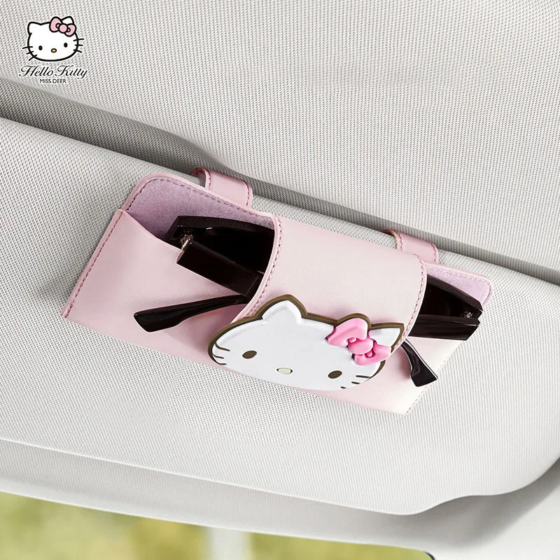 Kawaii Car Glasses Case Glasses Clip Car Sun Visor Sunglasses Storage Box Bill Storage Box Cartoon Hello Kitty Car Accessories