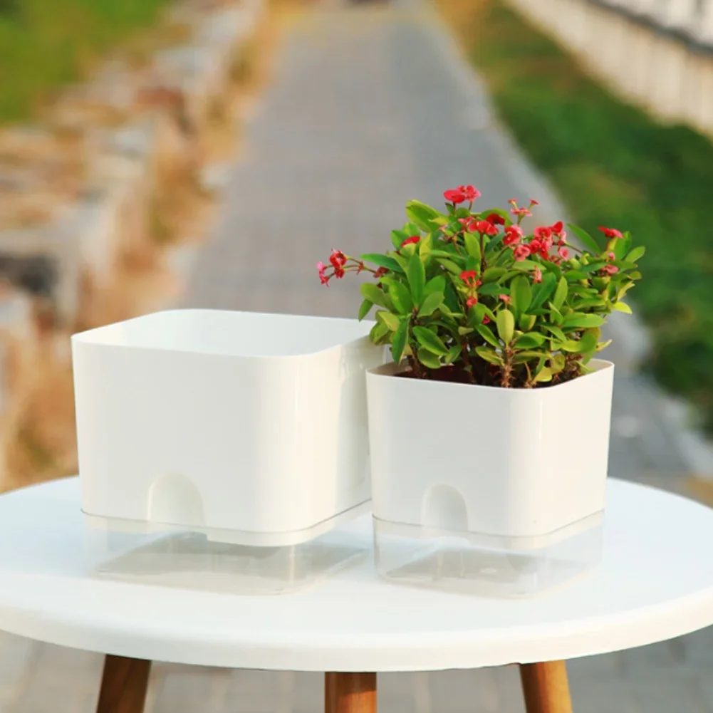 Self Watering Resin Pot for Indoor Use Transparent Water Level Indicator PP Resin Material Smooth Edges 14x13x14.5cm