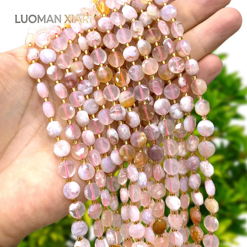 Großhandel 8mm Facettierte Rondelle Naturstein Rosa Kirsch-Achat Zwischenperle für Schmuckherstellung DIY Armbänder Anhänger Zubehör – Detail 2