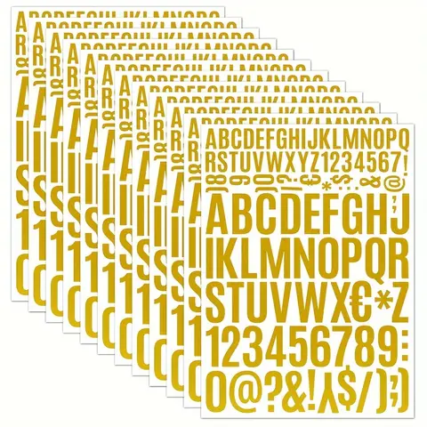 10 Sheets Elegant Gold Foil Letter Sticker, 1020 Pcs Mixed Sizes Self-Adhesive Vinyl Letters for Graduation Hat Decor.