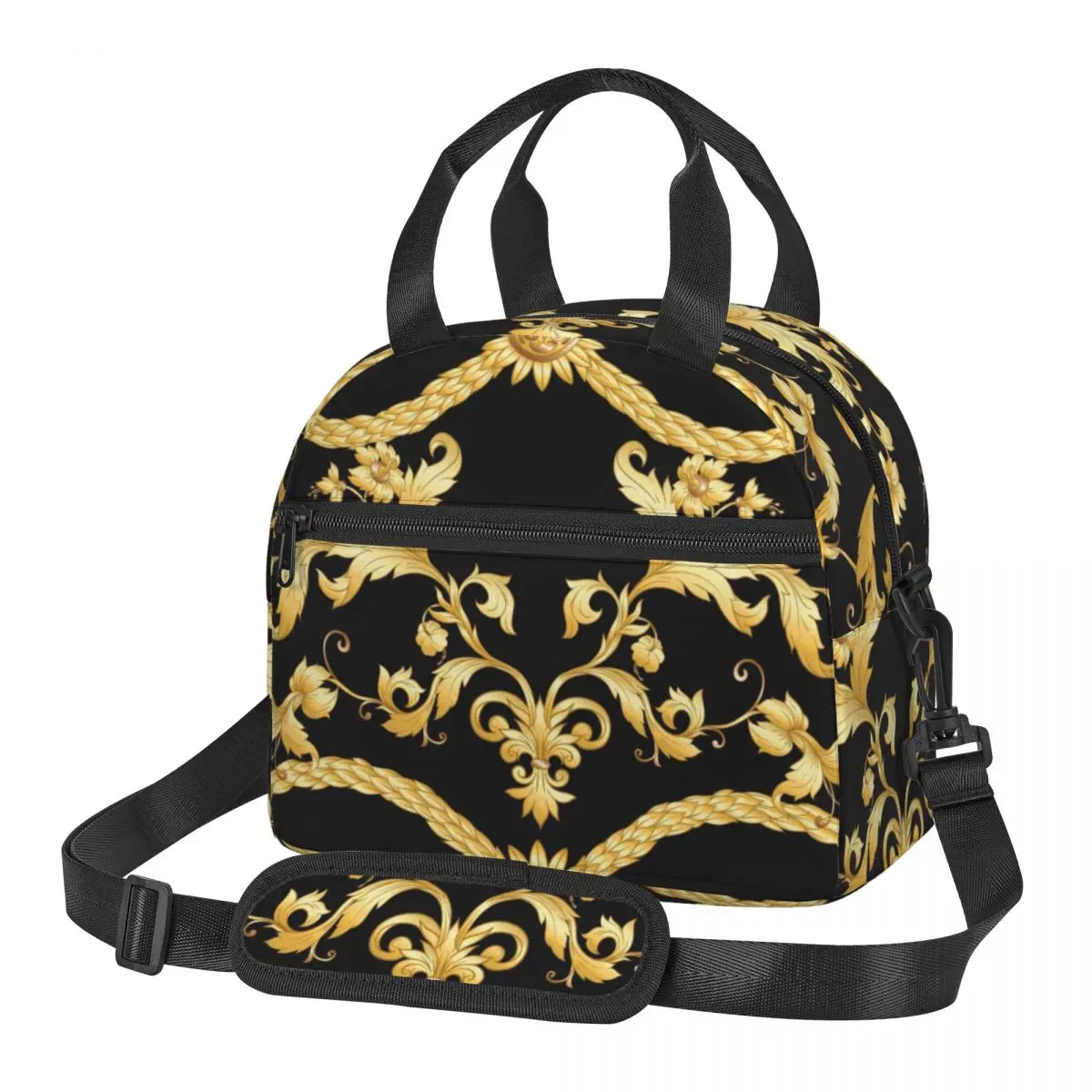 Baroque Style Portable Thermal Lunch Box Bags for Women Kids Food Storage Handbag Travel Picnic Pouch Insulated Cooler Bento Bag