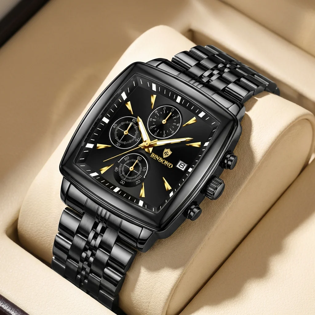 4pcs Men's Black with Gold Acc - Luxury Watch Gold And Black ulasan dan harga