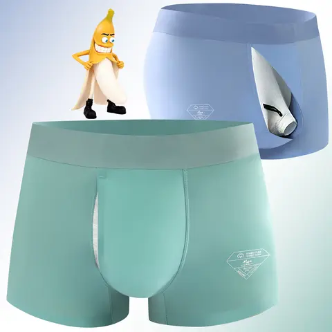 Ropa interior Sexy de seda de hielo para hombre, ropa interior con agujero abierto, reductora sensible, cómoda, corrección de separación suave, calzoncillos de terapia retardados