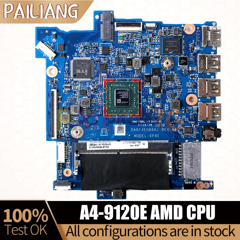 DA0P9EMB6A1 Laptop Mainboard AM912E A4-9120E CPU Notebook Motherboard Full Test