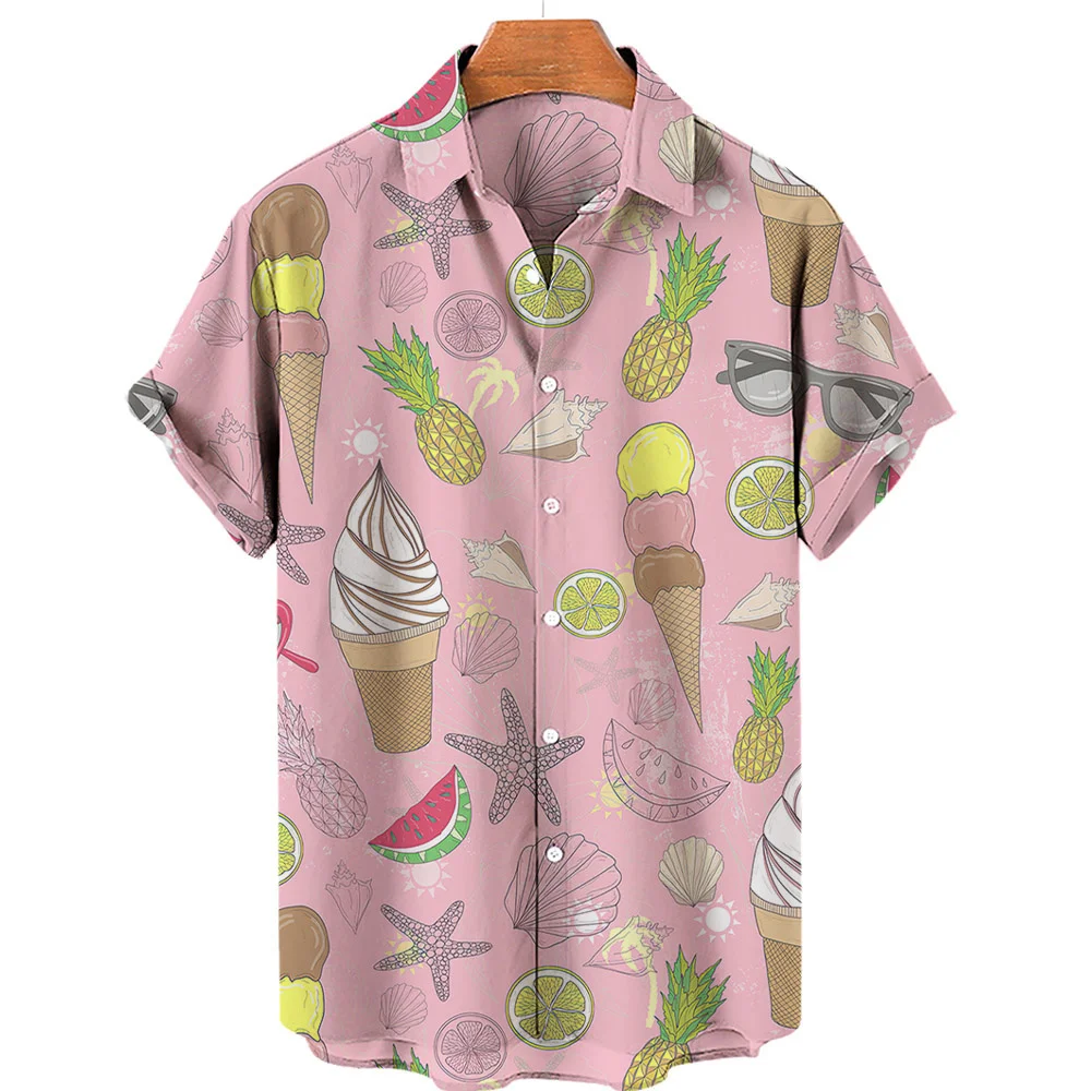 Hawaiian Casual Shirt For Mens Summer Floral Oversized Short Sleeve 3D Printing Gourmet Pattern Y2k Dazn Imported Clothing Beach