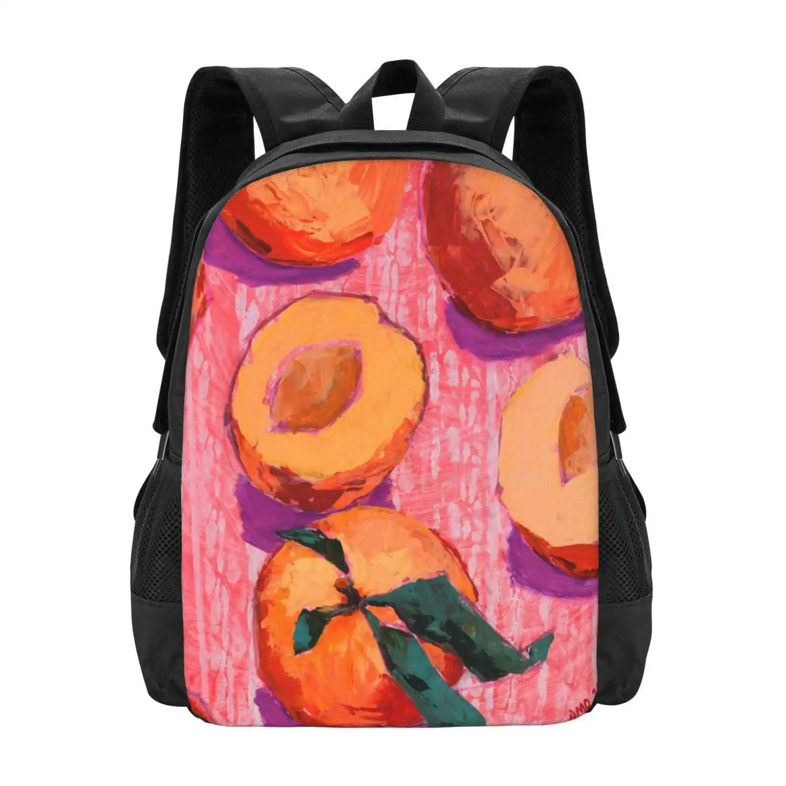 Peaches On Pink Background Large Capacity School Backpack Laptop Bags Peach Pink Pattern Acrylic Fruit Summer