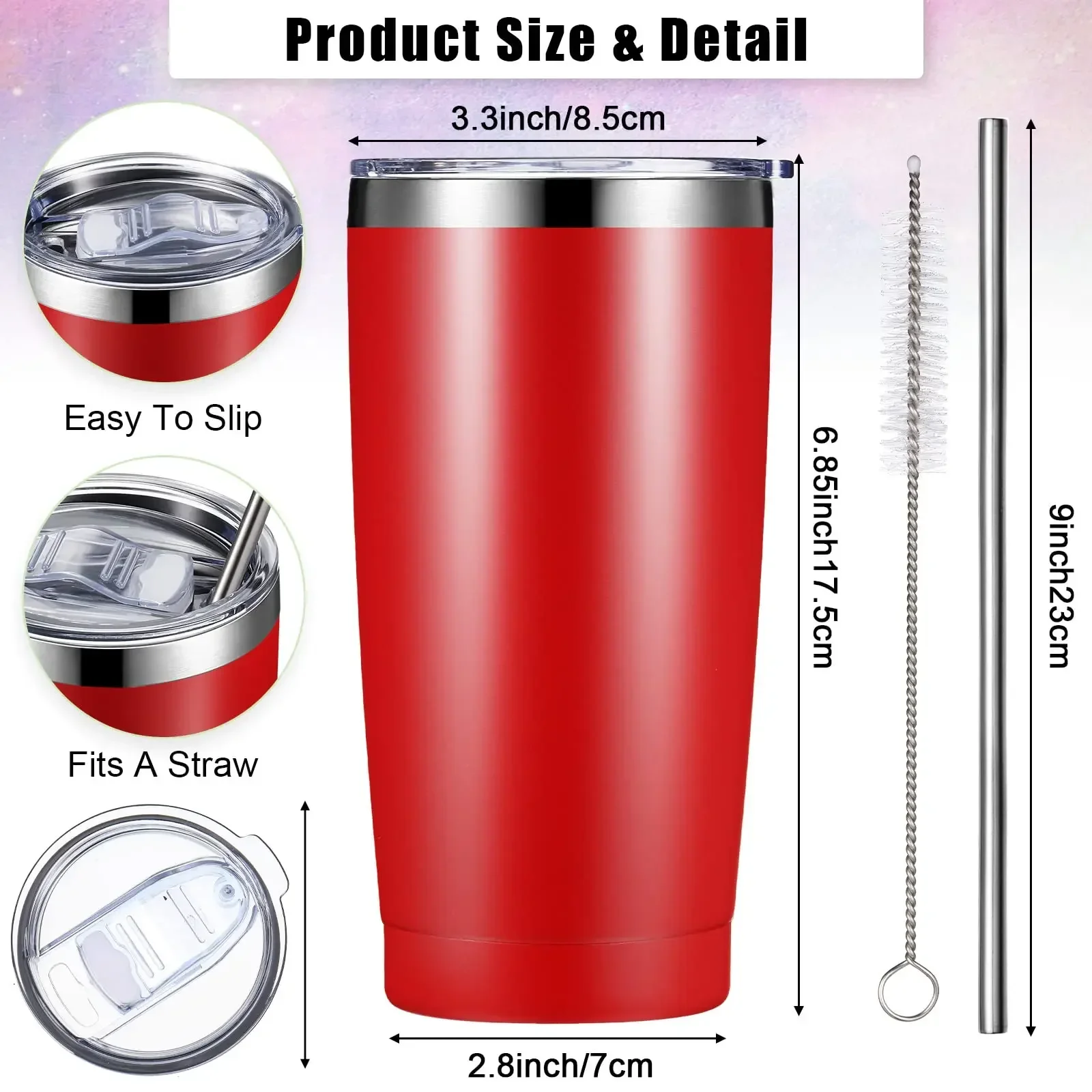 16 Pack Insulated Travel Tumblers 20 Oz Stainless Steel Tumbler Cup with Lid and Straw Powder Coated Coffee Mug for Cold and Hot