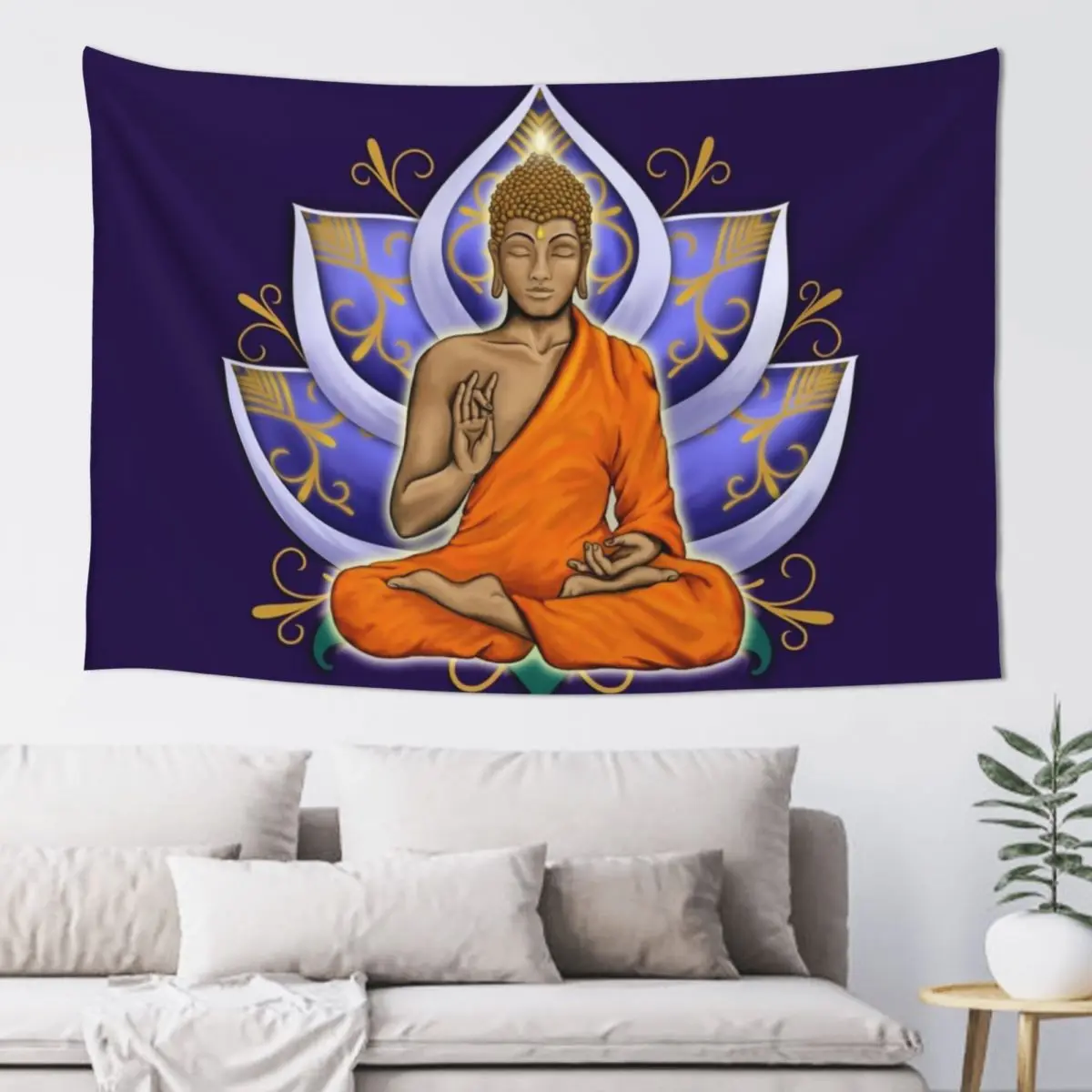 Abhaya Mudra Buddha with Violet Lotus Flower Tapestry Cute Room Things Bedroom Organization And Decoration Tapestry