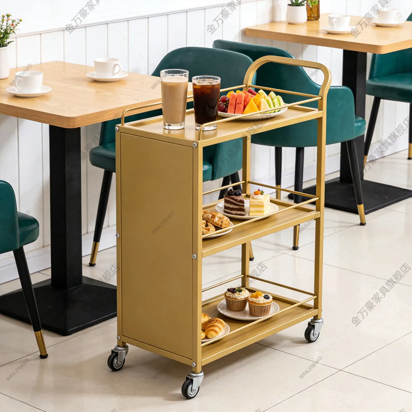 Multi-layer shelf trolley leisure bar dedicated to simple atmosphere movable snack beverage storage rack commercial