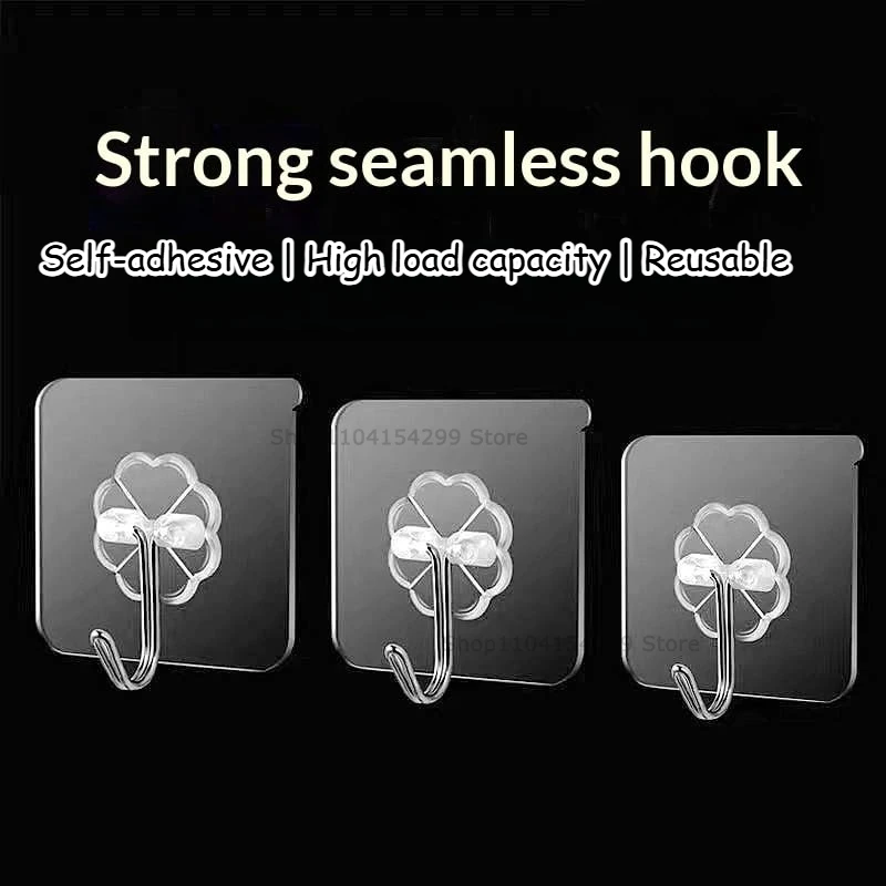 Self-adhesive Hooks & Transparent Hanging Hooks Towel Rack Hold Up Waterproof Reusable Ideal for Kitchen Home Office Heavy Duty