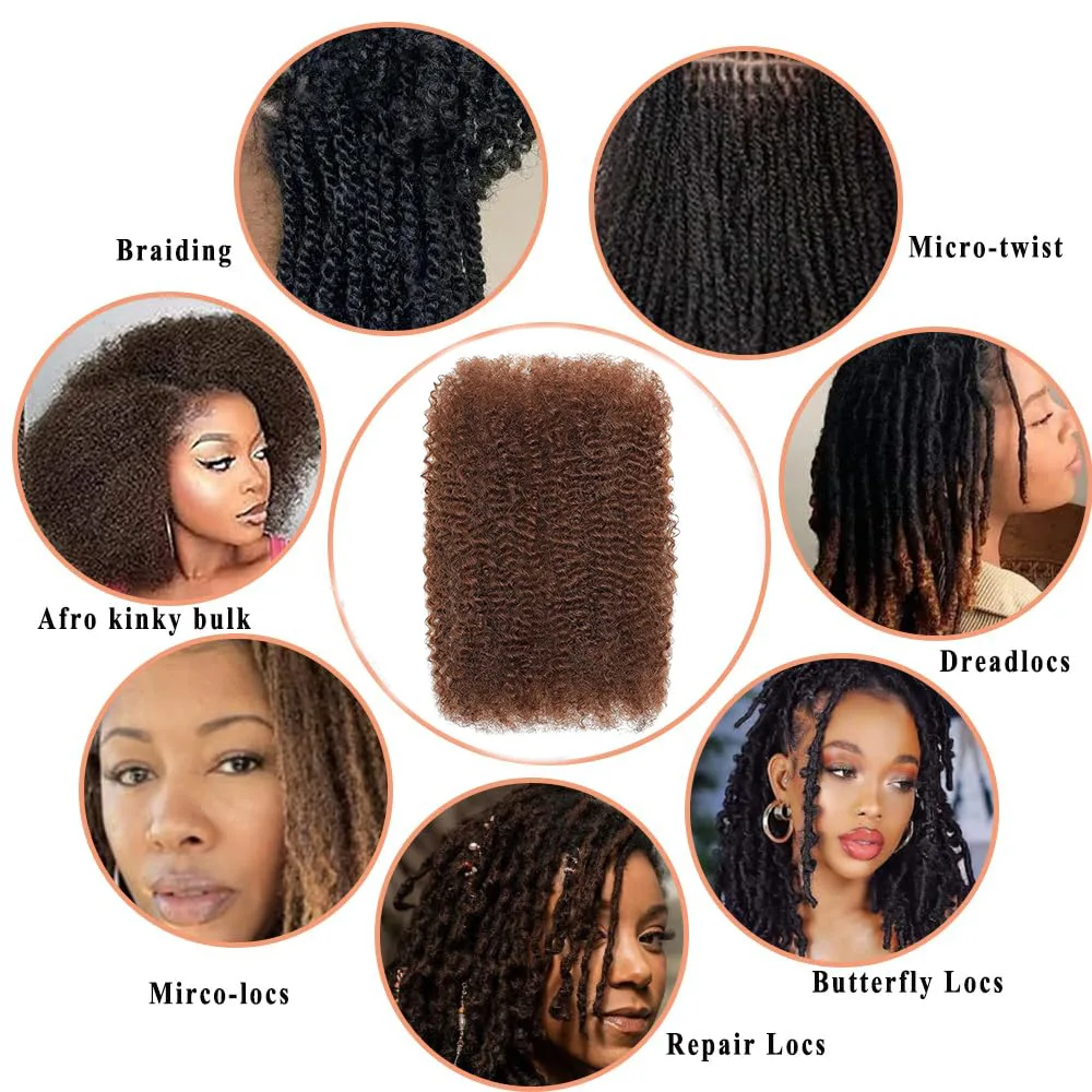 30g/50g #4 Brown 4C Afro Kinky Bulk Human Hair Extensions No Weft Brazilian Remy Bulk For Locs Micro Twist Braiding Hair