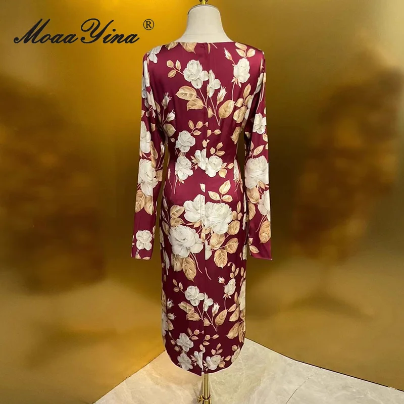 MoaaYina 2025Herfstoutfit Moerbei zijden jurk Royale kraag rok met lange mouwen en omwikkelde billen Temperament Luxe