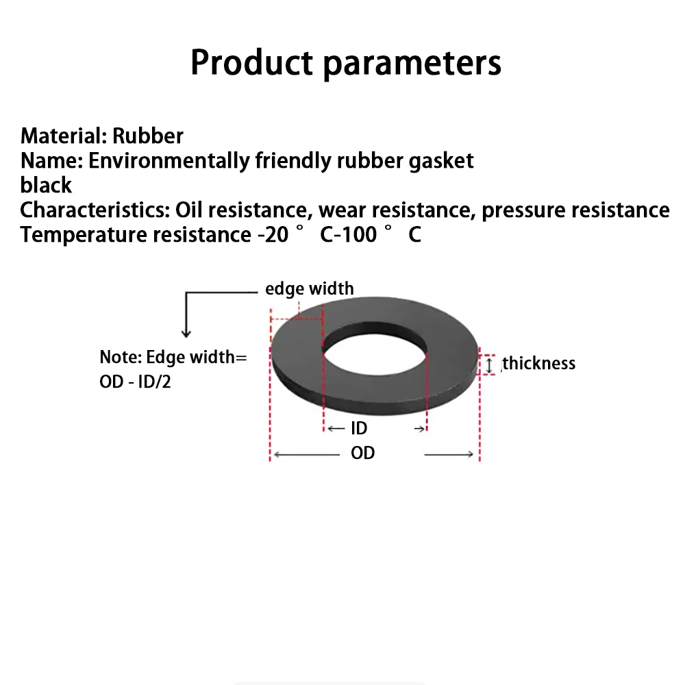 10pcs Thickened NBR Nitrile Rubber Flat Washer Shock Absorbing Spacer Seal Gasket Oil Heat High Pressure Resistant Screw Buffer