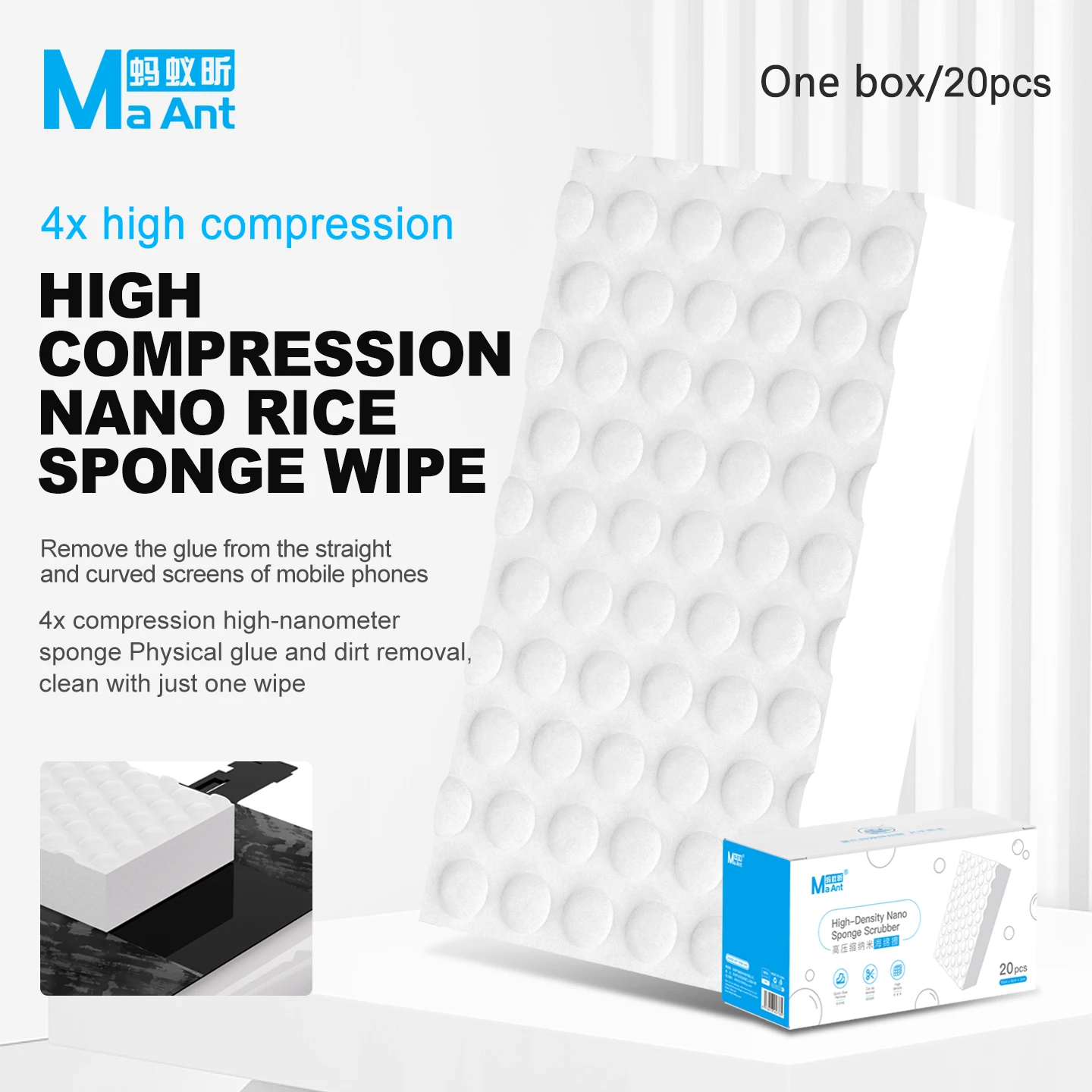 

Maant High-compression Nano Sponge Wipe Remove Glue Clean Stains From Straigh/Curved Screens Phone Motherboard ChipCleaning Tool
