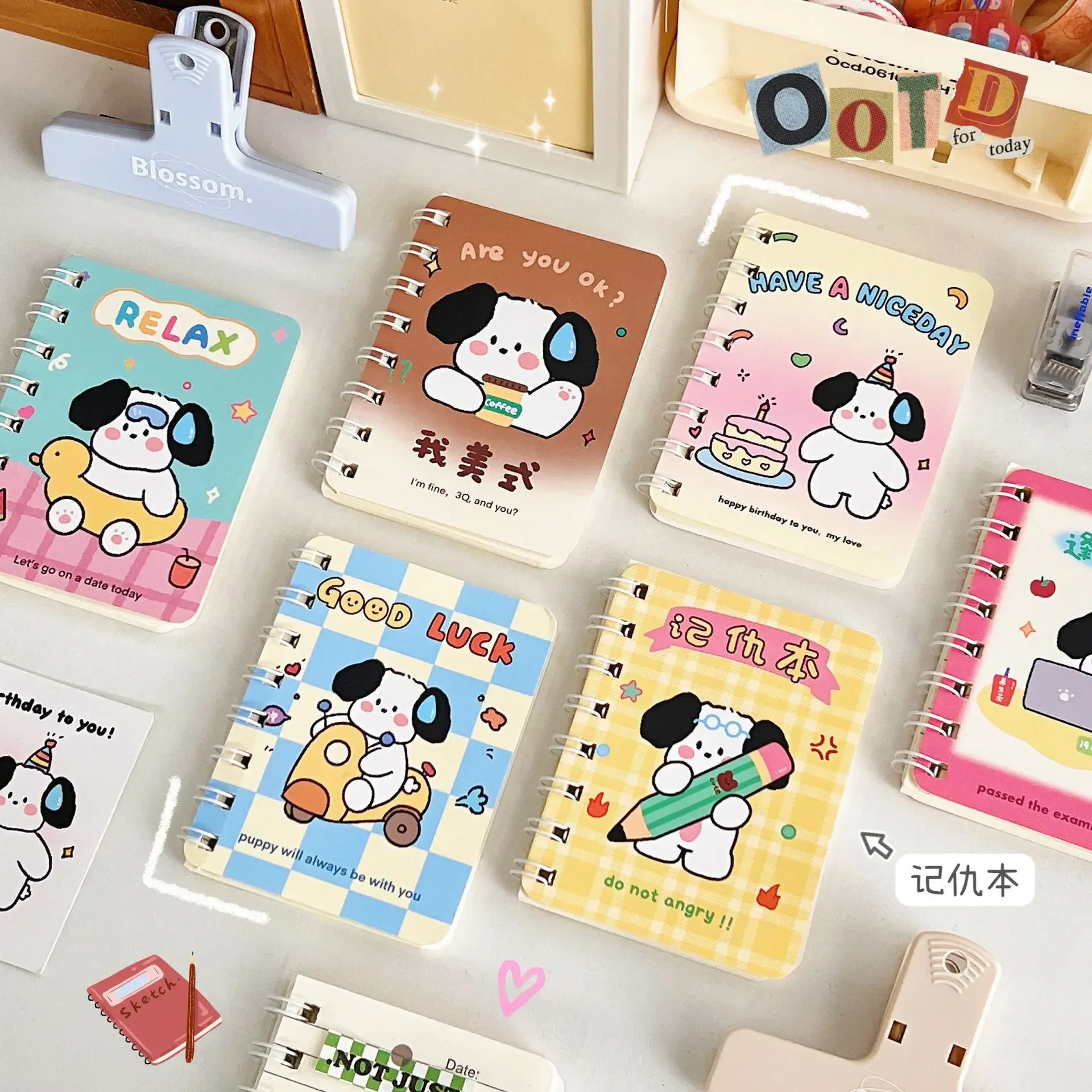 1Pc Japanese Cute Cartoon Puppy Mini Loose-leaf Notebook Student Portable Pocket Journal Binder Book Planner Notepad Kid Gift