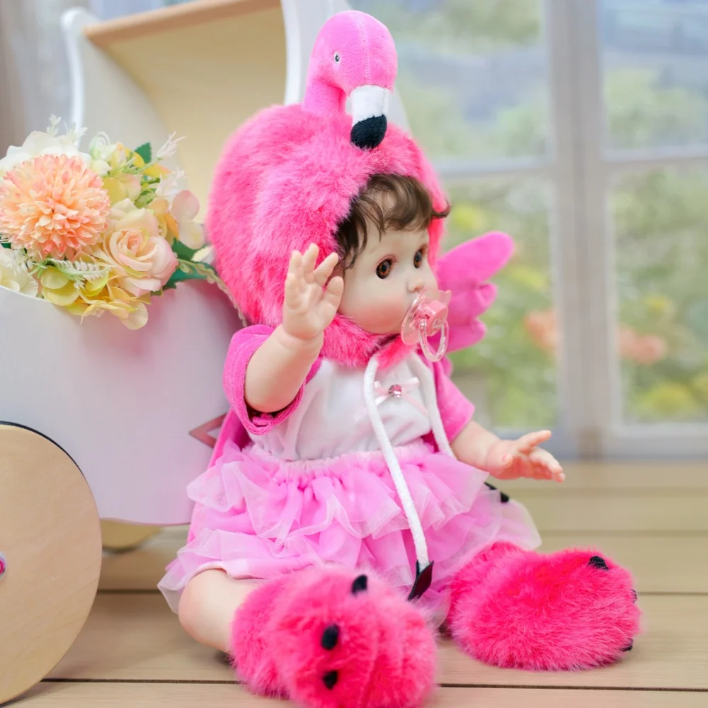 Cloveray 44cm Full Body Vinyl Realistic Reborn Baby Doll 18 inch Lifelike Flamingo Vinyl Doll Handmade High Color Toy Kid Gift