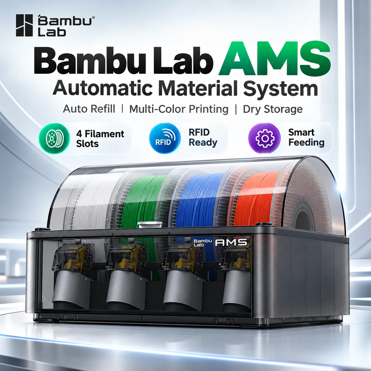 Bambu Lab AMS Automatic Material System 4-Slot Multi-Color Filament Feeder RFID Dry Storage for X1 P1 3D Printers
