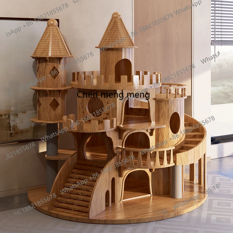 

Large castle full solid wood cat climbing frame cat nest integrated luxury cat frame villa